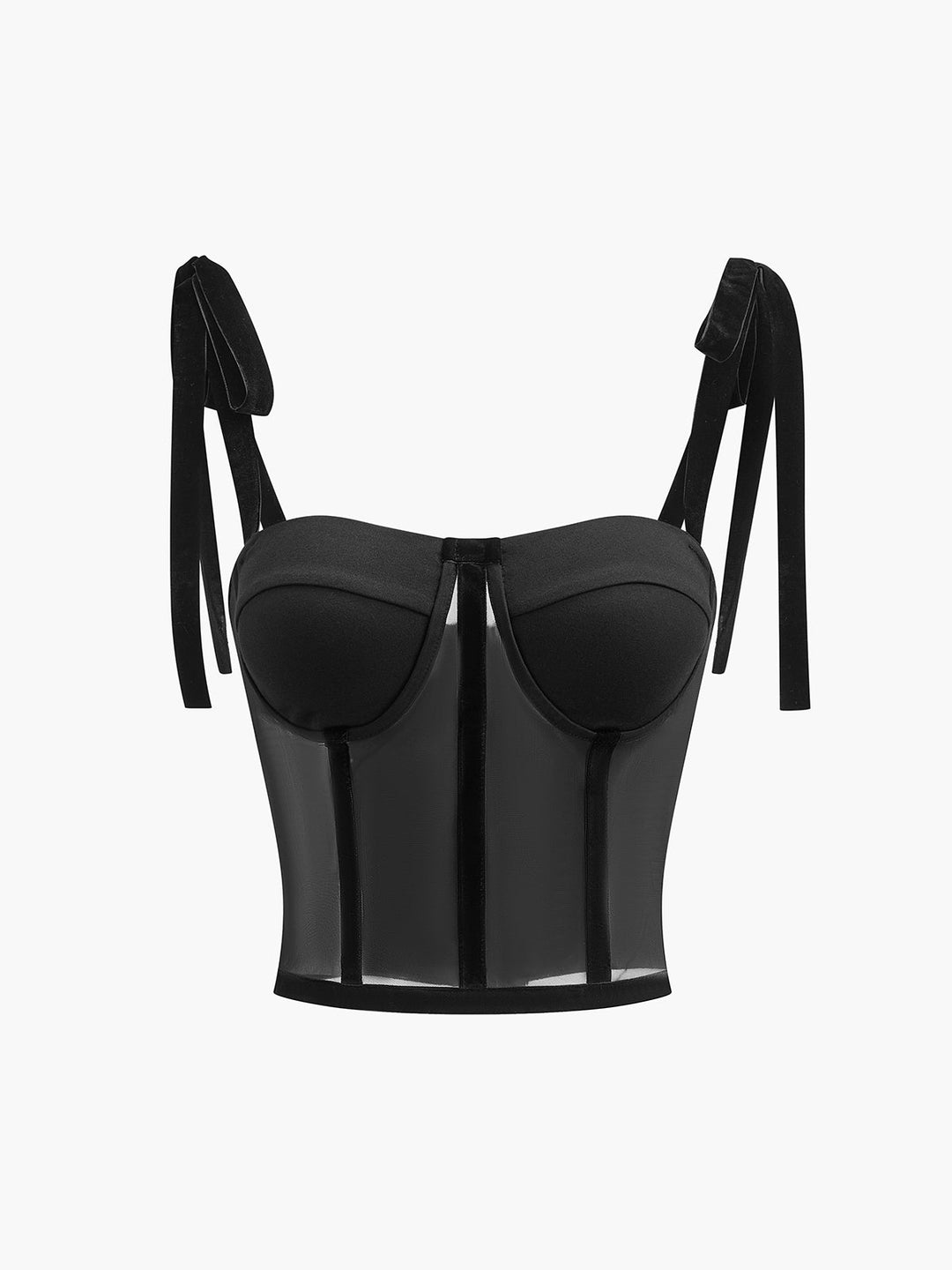 Veloura – Transparente Corset-Top aus Mesh mit Samtdetails