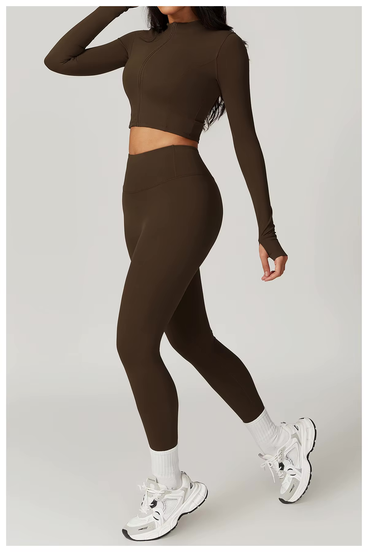 Athlisse – 3-teiliges Damen-Sportset mit Cropped Jacke, BH &amp; High-Waist Leggings