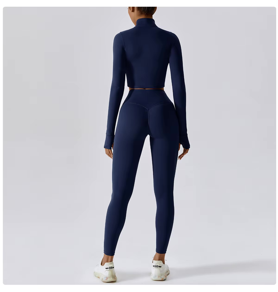 Athlisse – 3-teiliges Damen-Sportset mit Cropped Jacke, BH &amp; High-Waist Leggings