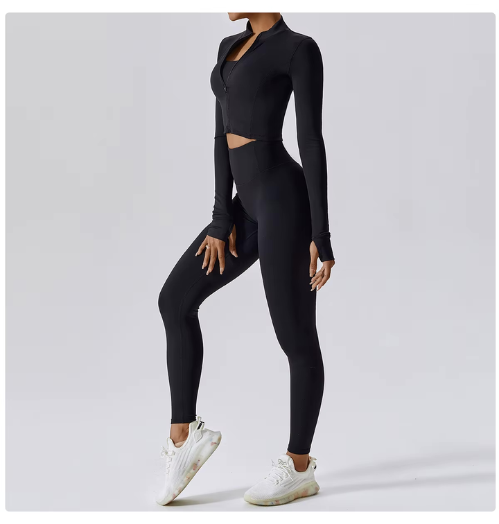 Athlisse – 3-teiliges Damen-Sportset mit Cropped Jacke, BH &amp; High-Waist Leggings