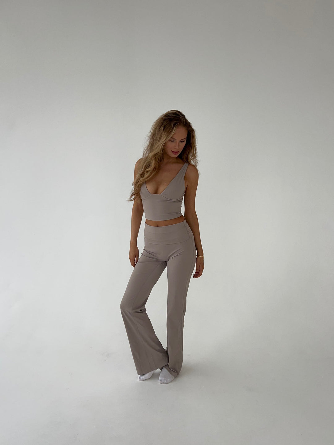 Serelune – Geripptes Flared-Leggings-Set mit High Waist